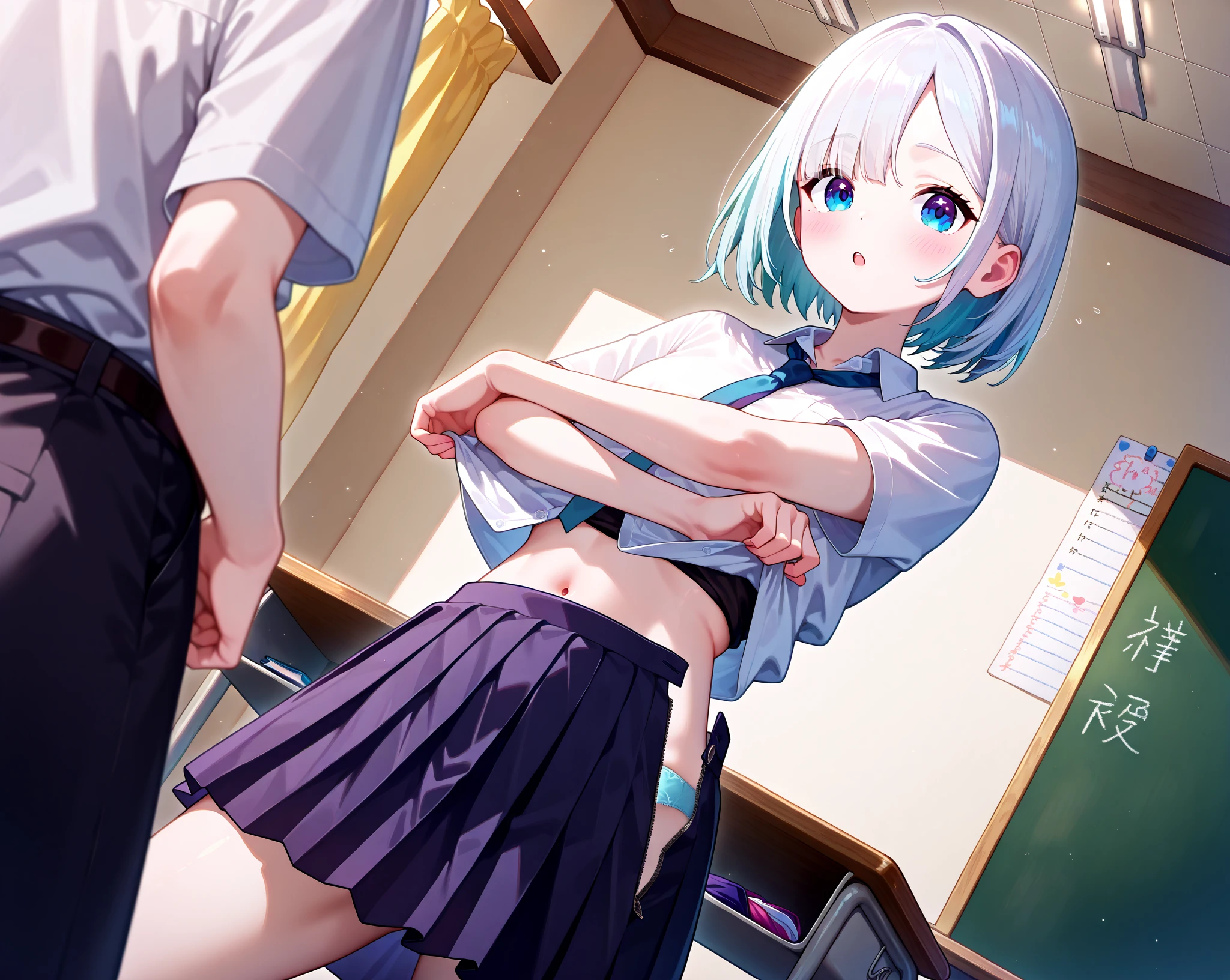 Highest quality,Highest quality,One boy, aged 5,Multiple girls,((((10 years old)))), Boy surrounded by girls,Flat Chest,orgasm,blush, Sweat,whole body,Night Classroom, A girl holds a boy in a hug、Take off the boy's pants、女の子がBlowjob、,Flipping up a navy blue skirt、Spread your legs,Blowjob, Boys, be bullied by girls、Reluctant boy、Smirking girl、Boy being attacked、Boy sandwiched between girls