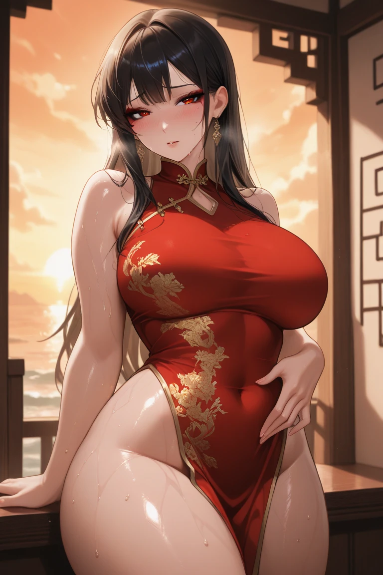 (masterpiece, highres, best quality:1.3), 8K, highly detailed, intricate, colorful, vibrant image, sharp focus, hentai, 4K,
Agatha, 1girl, battle stance, confident look, kicking, sunny weather, (blush:1.1), blue sky, skyscrapers, full body shot,
black hair, long hair, blunt bangs, hair ornament, hair stick, bow, lipstick, makeup, eyeshadow, ultra detailed hair, detailed face, brown eyes, complex realistic perfect eyes, perfect face, earrings, jewelry,
No panties, Chinese cultivation dress, 30yo:1.1), milf,g cup breasts,