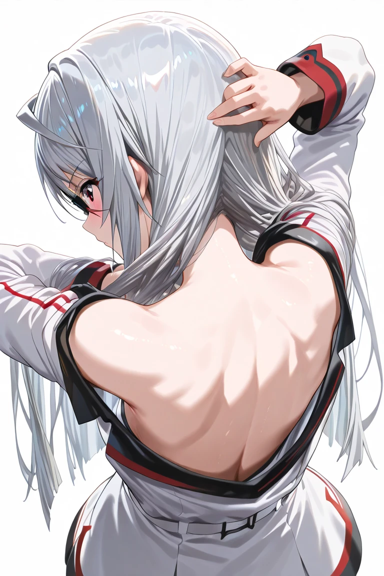 1girl ,white hair,red eyes, wallpaper, depth of field, night, light particles, light rays, sidelighting, open jacket, skirt, cropeed shirt,silver hair ,shiny skin ,red scarf ,obra maestra, cuerpo de diosa,high Quality,4k,8k,ultra detailed,beautiful eyes,sexy body, white skin,detailed body,ultra detailed photo,mirada lujuriosa,luz suave ,ojos preciosos,nariz perfecta, cuerpo flexible