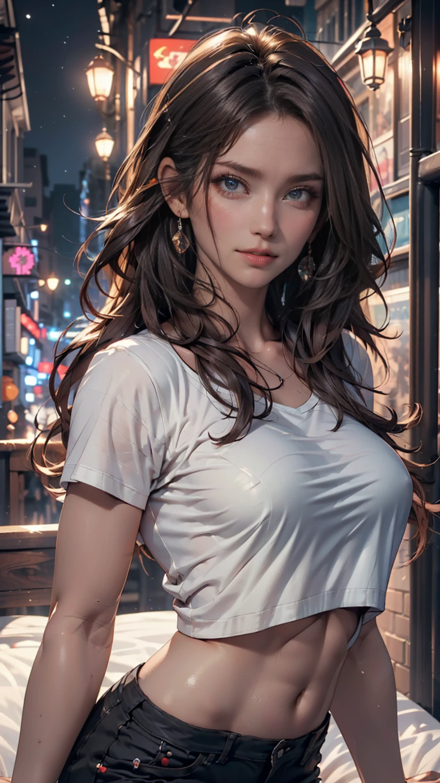 ((Best Quality, 8K, Masterpiece: 1.3)), Sharp: 1.2, Perfect Body Beauty: 1.4, Slim Abs: 1.2, ((Layered Hairstyle, Big Breasts: 1.2)), (Wet White Button Long Shirt: 1.1), (Rain, Street: 1.2), Wet: 1.5, Highly detailed face and skin texture, detailed eyes, double eyelids, side face looking at the camera