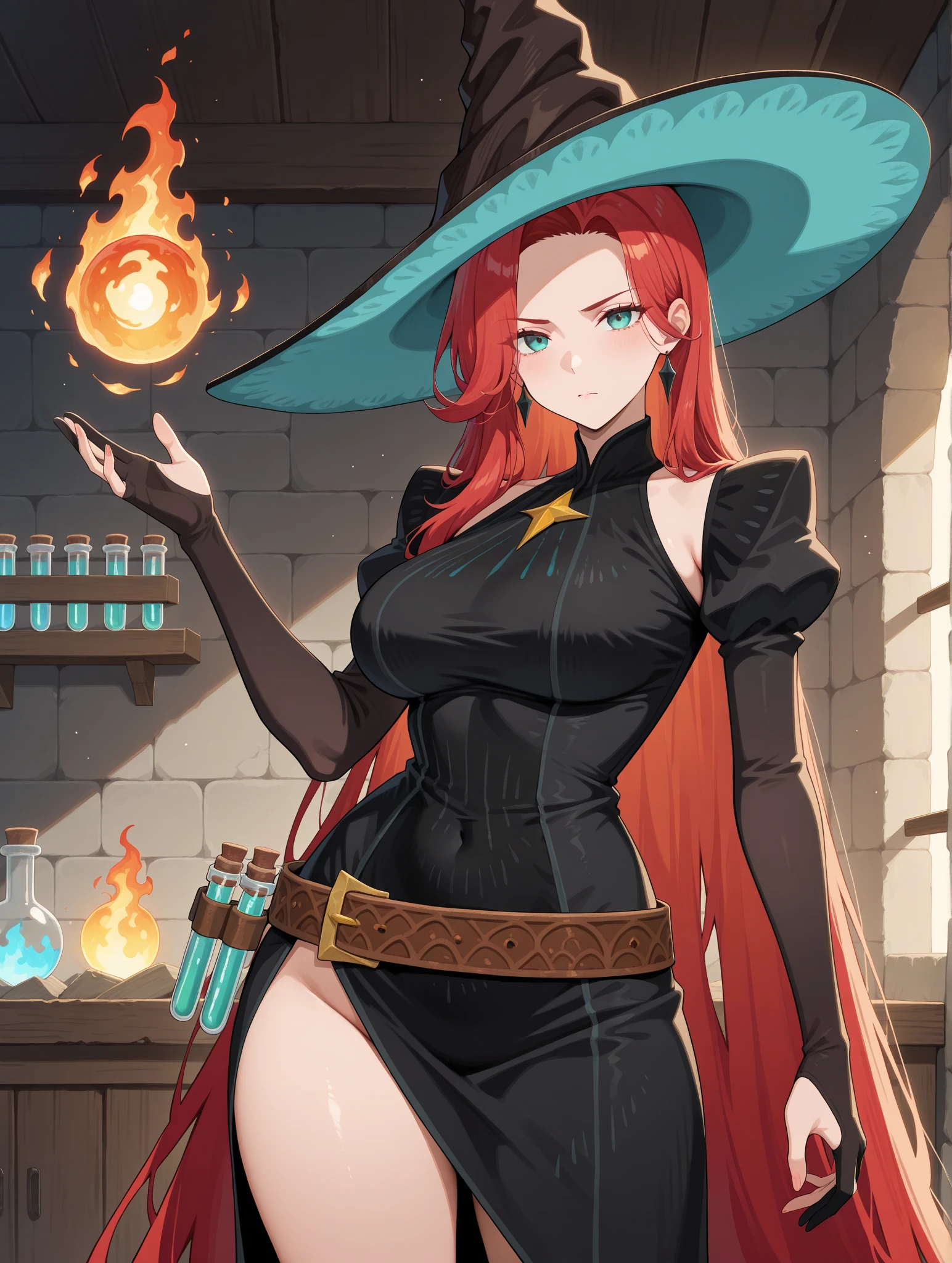 ((masterpiece,best quality)), absurdres,
<lora:Mirael_AFK:0.7>, Mirael_AFK, long red hair, black glove,
library fire and magic in background, cinematic composition, dynamic pose,