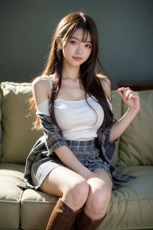 masutepiece, Best Quality, Illustration, Ultra-detailed, finely detail, hight resolution, 8K Wallpaper, Perfect dynamic composition, Beautiful detailed eyes, Natural Lip,Blazer ,Collared shirt, cleavage, ((skirt lift by yourself))),(lifted by self),(Showing panties),panties on,panties focus,((Sit up,spread legswide))、show me panties、Open your eyes、looking at the viewers、provocative smiling、huge smile、Smile big、Provocation by spreading legs and showing panties、((Sit up,spread legswide、Spread your legs wide、Spread your legs wide、Show me your panties、Open your legs wide to show off your panties.、Show me your panties、Do fancy nails