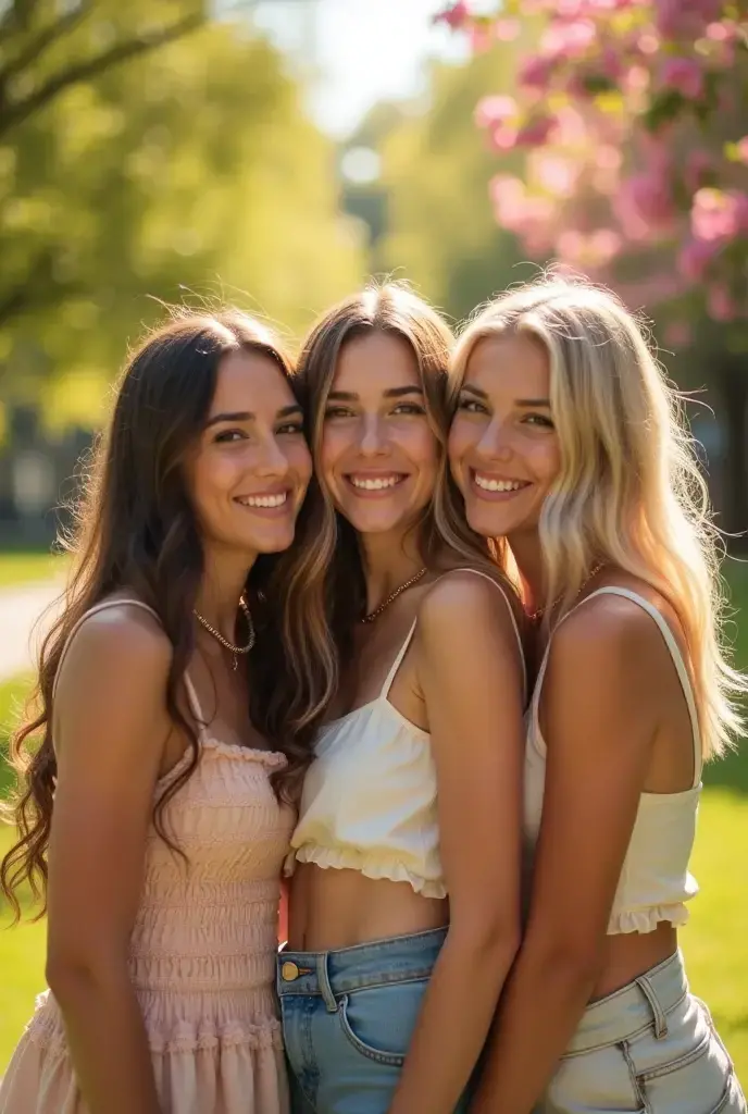 3 beautiful friends,two brunettes and one blonde