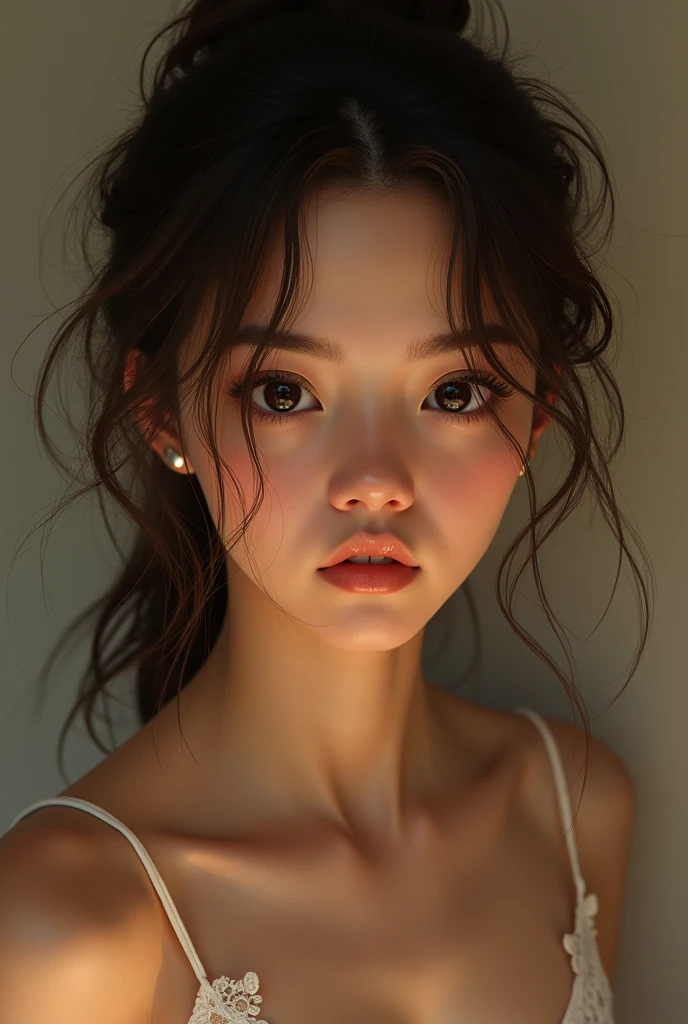 Best quality, masterpiece, ultra high res, (photorealistic:1.4), raw photo, 1girl, offshoulder, in the dark, deep shadow, low key, cold light