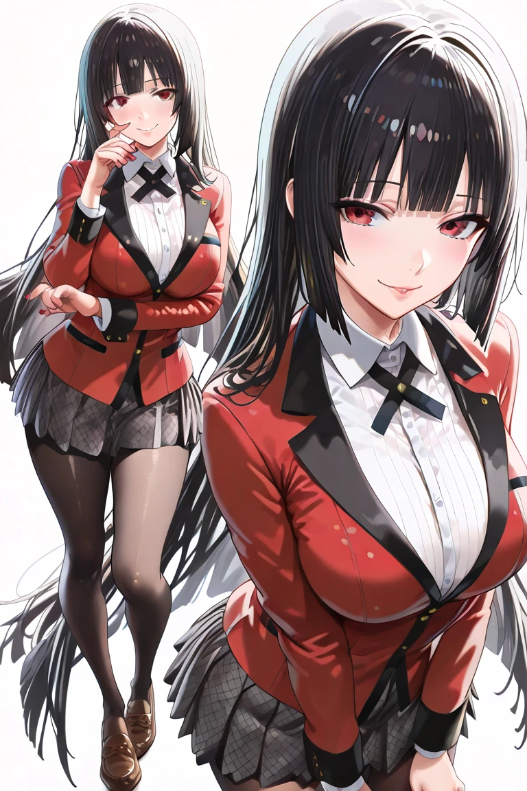 (Calm style) (solo straight black hair long hair dominance girl, detailed serious red eyes, serious face, grin, big tits), (in a summer school suit, skirt), (hand Thumbs up), in the Lounge, BREAK, perfect anatomy, masterpiece, best quality, 16k, beautiful detailed grow, daydreaming expression.