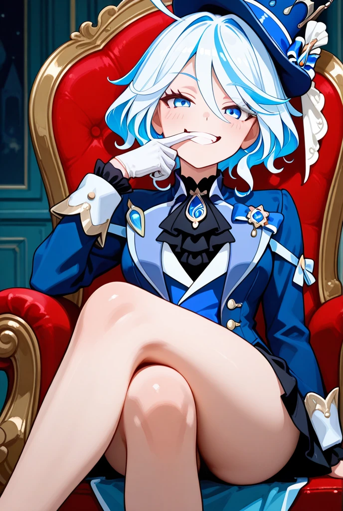 Purple garter belt,Light blue pubic hair,Angry face,Through clenched teeth,A lot of love juice