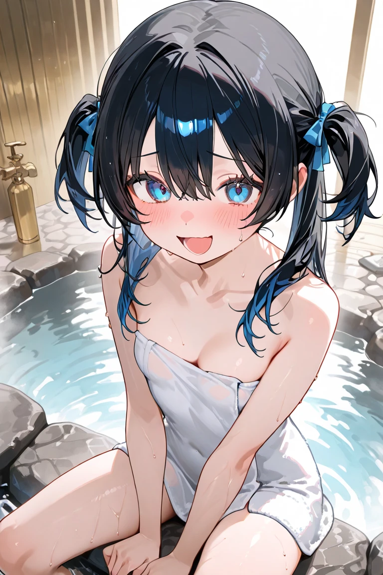 ((young girl ,short stature,gyaru)) ,flat chest(,))black hair,bangs pinned back, side ponytail, nsfw,plump,onsen,nude ,sex,orgsm,shy,,pov