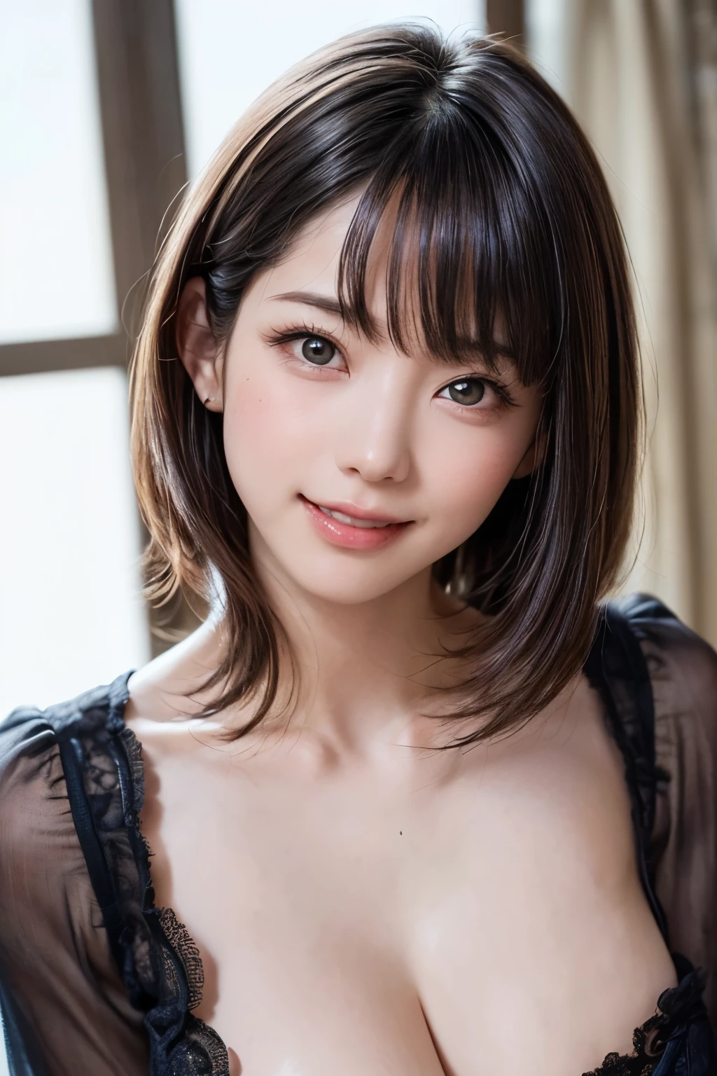 (table top, Highest quality、Very high accuracy、Focus on the face、Focus on the sides、Navel focus、Decolletage focus、Very attractive beauty、Adds intense illumination to the eyes、Look closely at the camera:1.4、The bangs are absolutely beautiful:1.4、Brunette short bob hair with bangs:1.4),1 girl, a report, black hair, real, Looking at the scenes, Pale black eyes, short hair, Shefa, Lip Gloss, Upper body、عيون bigة、a blink of an eye)、((Italian natural background、عصا realة مفرطة:1.4))、((short hair with bangs:1.4、Beautiful bangs with 46 points:1.4、{huge|big|hugeな|Mega} President:2, split:2、عيون bigة、Give students very strong points、very bigger President、Look at the audience、Very beautiful beauty、Show me your ears、Beautiful long neck、Beautiful decollete、He smiles、A He smilese　Beautiful teeth、Open your mouth and He smilese))、28 years、Super very cute model、Perfect anatomy