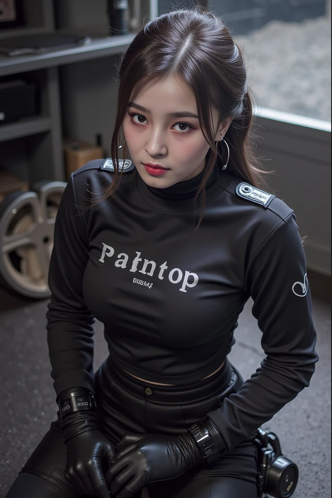 A beautiful girl with long hair, full body shot of an extremely beautiful Korean supermodel with long hair, Kpop idol aesthetic, cinematic style, creating beautiful shadows that highlight details.,,in, fashion magazine cover, posing for the camera, street style photo, ultrarealistic photography, wearing black cropped tshirt and oversized jacket