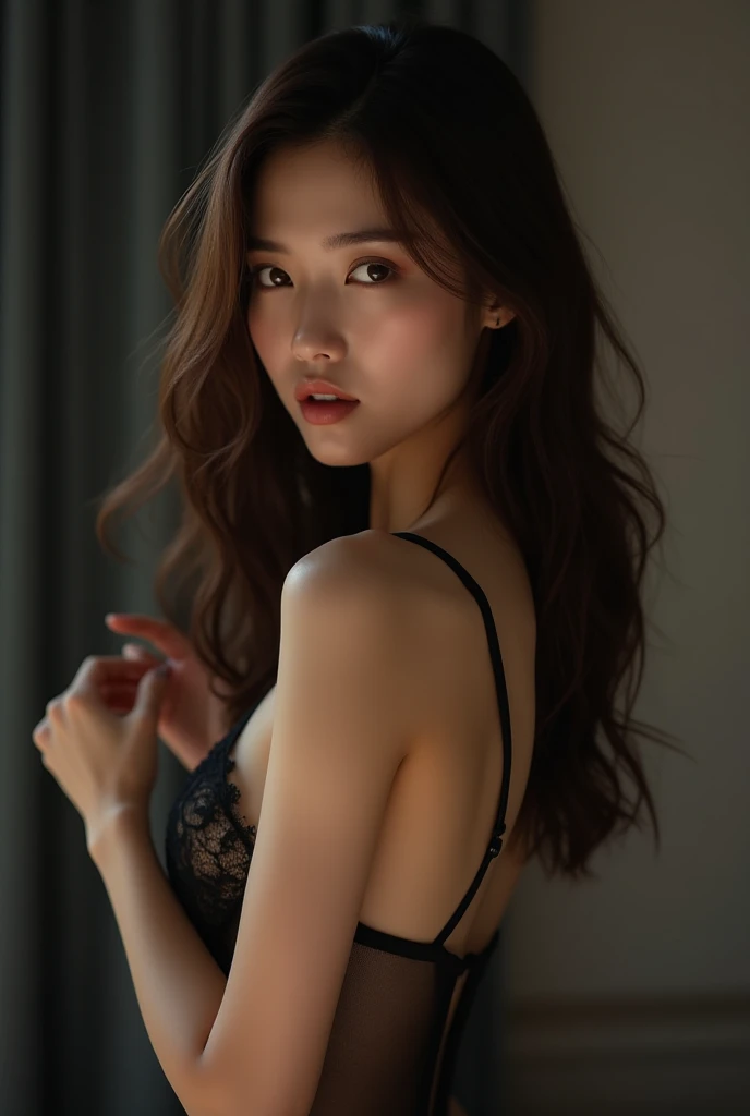 (RAW shooting:1.5, Photorealistic:1.5, 8k, Highest quality, masterpiece, Ultra-high resolution), Perfect dynamic composition, Highly detailed skin and facial textures:1.3, Japan'Edo Period, Castle attic, 1 girl, Cute and sexy 17 year old slim kunoichi, Fair skin, (Huge exploding breasts:1.1, Don't show areola:1.0, Big breast gap:1.0), (Embarrassed smile:0.9, Her facial expression when she felt intense caressing, Facial expressions when feeling happy), (A kunoichi's costume is heavily torn:1.2), (Beautiful Blue Eyes, Beautiful erotic eyes:0.85), Sexy Face:0.4, Professional camera work, (Too erotic:0.9, Fascinating:0.9), ((Constraints:1.5, Lots of chains:1.5, Countless chains tangled in clothes:1.5, Chain your right arm:1.5, Chain the left arm:1.5, The right foot is bound with shackles and chains:1.5, The left leg is bound with shackles and chains:1.5))