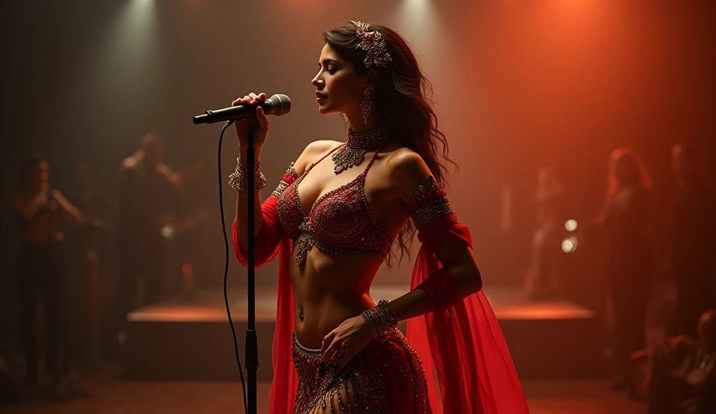 Capturing the Essence of sensual sexy belly dance Beauty.
A high-resolution photorealistic portrait of a young woman embodying the elegance and charm of sensual dance