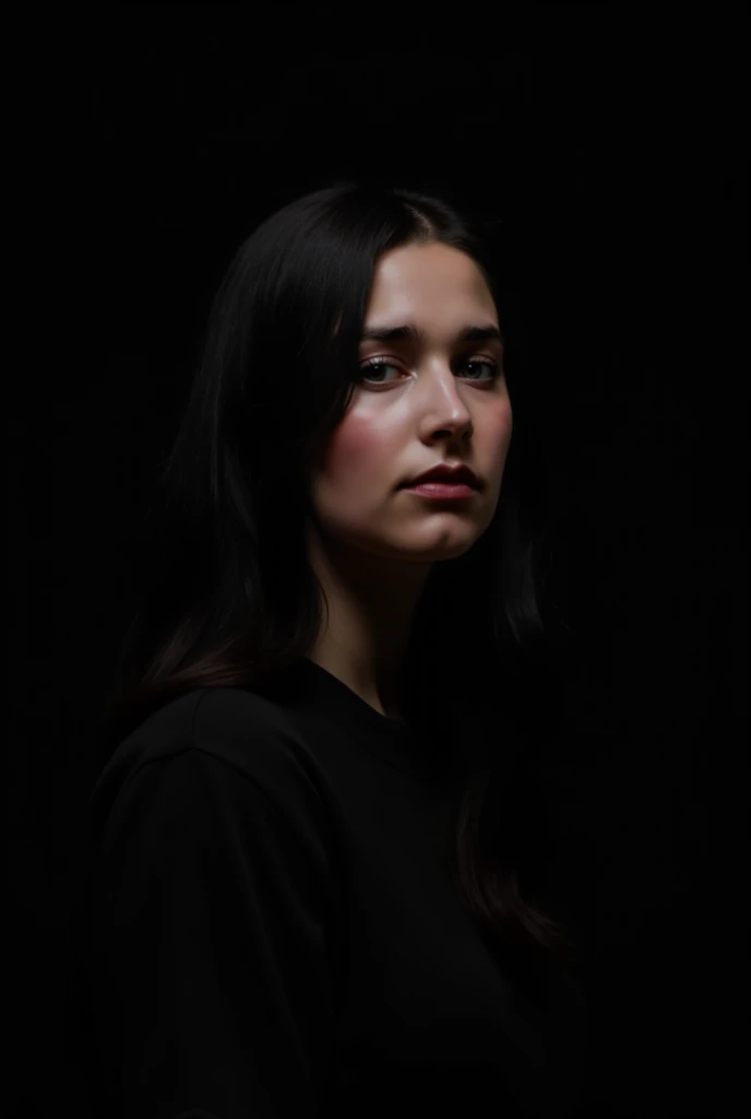 a girl wearing a black turtleneck in a black modern bedroom, Dark Aesthetic, black aesthetic luxury