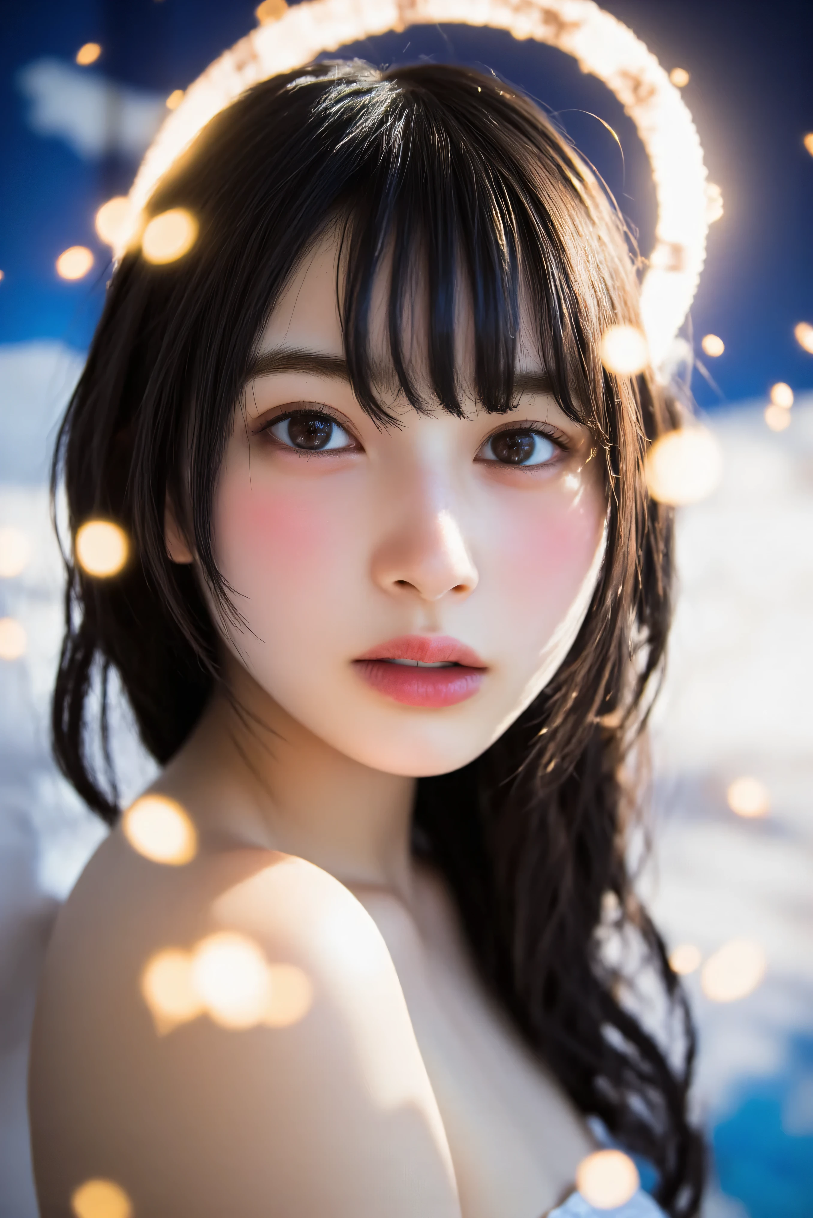NSFW、not wearing anything、not wearing anything、、Not wearing 、show off small breastsrivate parts、Pubic hair does not grow、table top, highest quality, 8K, 15 year old stgenerations, RAW photo, absurd, award-winning portraits, smile, alone, (night:1.8), idol face, violaces, delicate girl, Upper body, Digital single-lens reflex camera, looking at the viewer, Frank, Sophisticated,thin arms, professional lighting, film grain, chromatic aberration, (Eye and face details:1.0), (Bokeh:1.1)