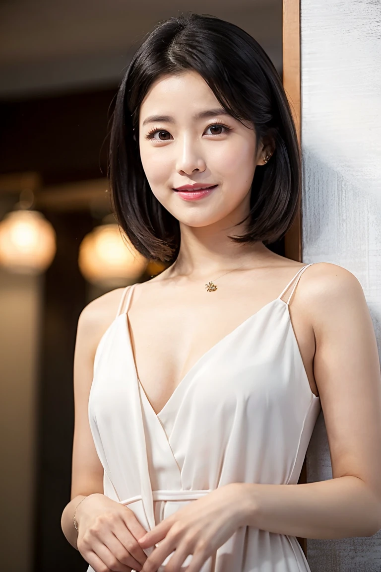 {((Masterpiece))+((Realistic))+8k}, (1Girl),((smiling)),{headshot}, {looking_at_viewer}, {Beautiful+{clean+skin}+symmetric+feminine+lovely+cute:1.2+nerd:0.8+(very+short+face)+(tanned:1.2)+{broad+cheeks}+((broad+jaw))}, {{chinese+woman}+{20+years}}, {{clean+{tanned:1.1+color}+{skin}}, {round:1.1+{Chloë+Grace+Moretz:0.1}+{{face+shape}}}, {short+straight+(((black)))+(Tiffany+Tang:0.3)+{hair}}, {small+(Victoria+Justice:0.3)+{forehead}}, ({((rounded+((small))+((arched))))+(Vanessa+Marano:0.2)+Beautiful+cute+(feminine)+{brows}}), {((brown))+(Tiffany+Tang:0.4)+beautiful+feminine+(((thin:1.3)))+((happy))+attractive+flirting+{eyes}}, (black eyes),{(low+profile)+(thin+nose-bridge)+(thin+nose-tip)+(thin+nostril)+(Taylor+Swift:0.2)+{extremely+beautiful}+feminine+attractive+perfect+{nose}}, {(small)+beautiful+feminine+cute+attractive+(Tiffany+Tang:0.2)+{cheeks}}, {(small)+(red)+(Stacy+Keibler:0.3)+beautiful+feminine+((small))+attractive+flirting+{red+lips}}, (((red lips))),{rounded+((broad))+(Katie+Cleary:0.3)+beautiful+feminine+attractive+flirting+senual+{jaw}}, {155cm+{Jordyn+Jones:0.4}+beautiful+feminine+attractive+(curvy:+1.5)+short+{body}}}, {wearing a beautiful strapless white dress}
