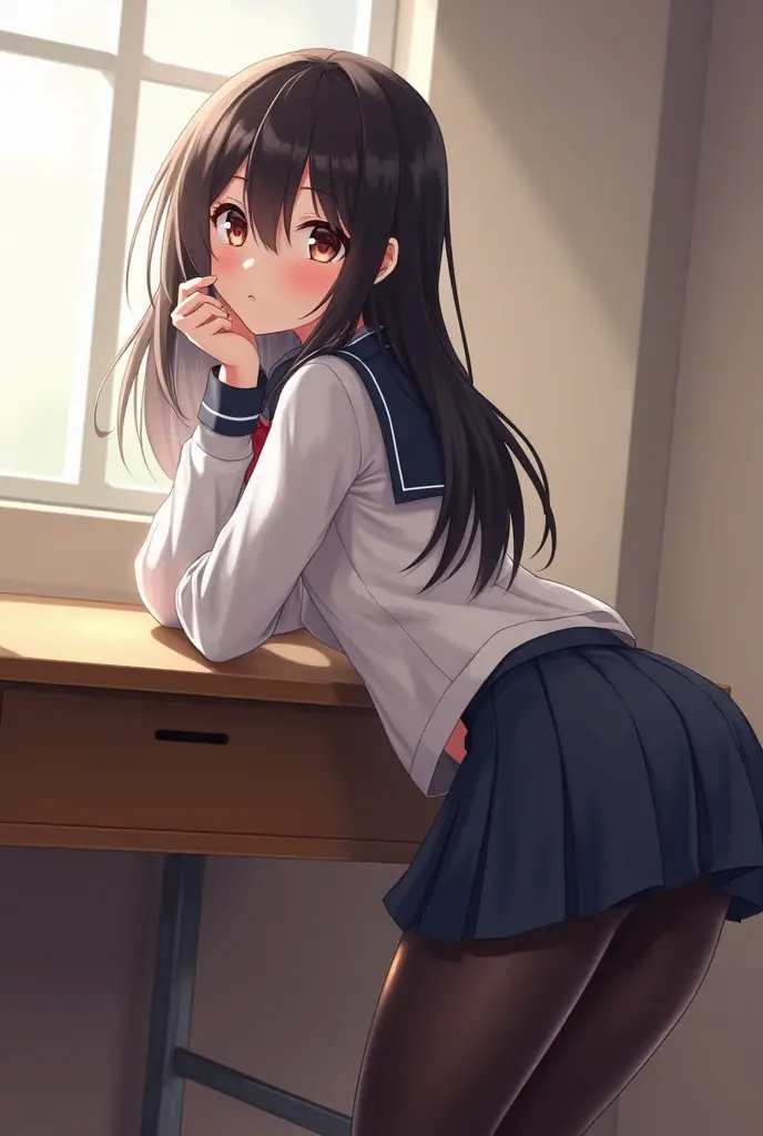 all fours blush in class room from side angle