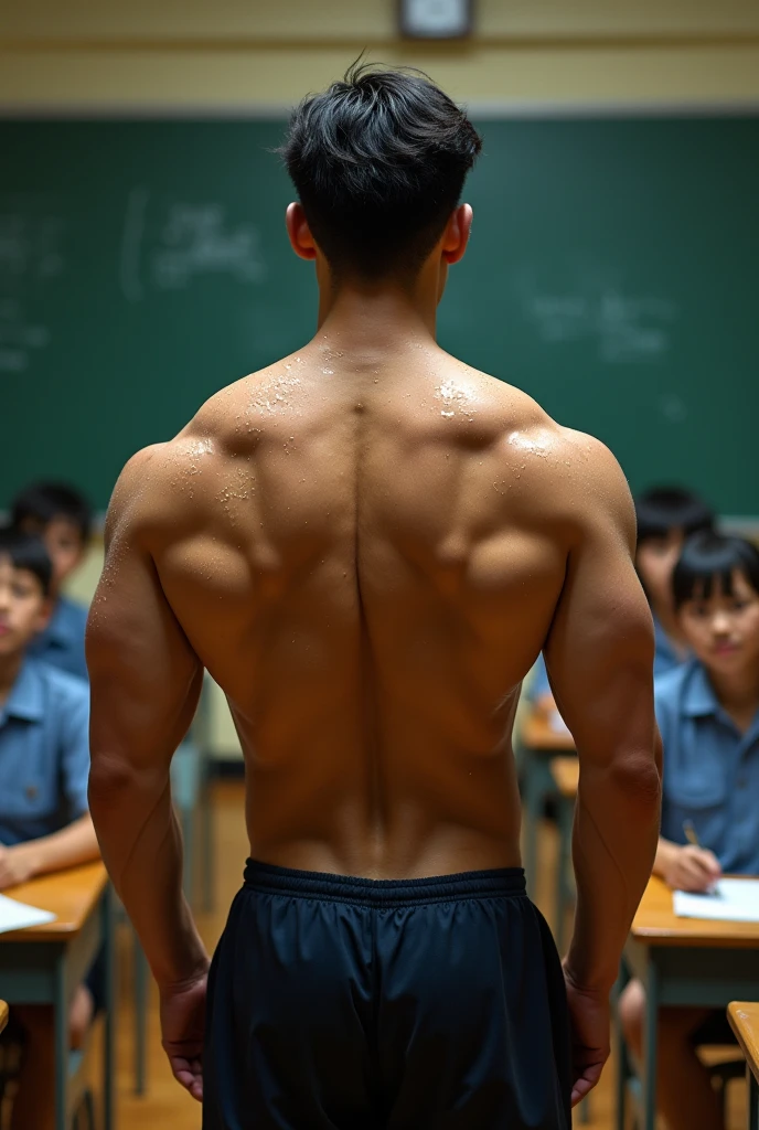 1boy、Photo Quality、Cute handsome man、Mash Hair、Japanese male, 、Completely naked、Full nudity、erection、Huge penis、Highest quality、Realistic、beautiful、In front of the podium in the classroom、A figure standing in front of many students looking towards the camera