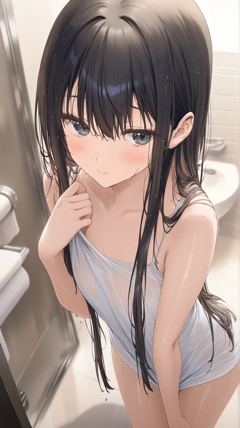 ((Highest quality)), ((masterpiece)), (detailed),Perfect Face,Strong light from the front,With front light,Naked middle school sisters showering naked in the school shower room,