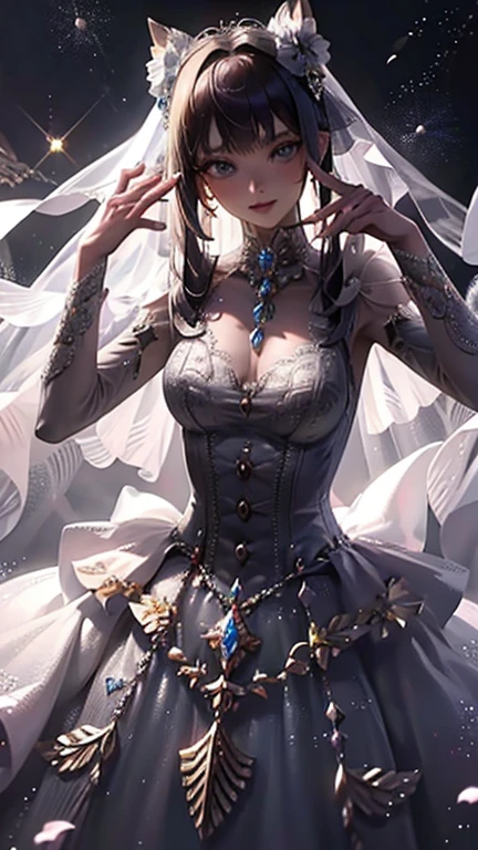 masterpiece, best quality, mesugaki, short hair, silver hair, straight hair, cat hair ornament, huge breasts, grinding,