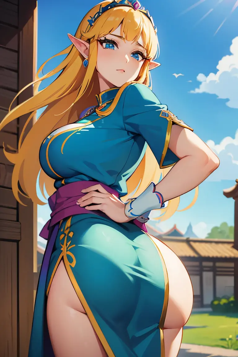 Princesa Zelda Mommy, The Legend Of Zelda, Milf, festival chino, traje tradicional chino, big breast, big ass, sexy, seductora, sonrojada