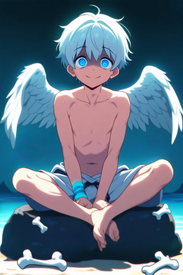 (solo:2), (boldline:-1.7), (singing:1.5), (forward arms:1.5), (arched back:1.1), (rainbow:1.5), (angel wings:1.8), (halo on his head:1.3), (Indian style sitting on rock:1.5), (musical notes:1.75), (((fang))), (((best finger))), (((best arms))), (((best legs))), BREAK (best quality:1.5), (absolutely resolution:1.4), (ultra detailed:1.5), (masterpiece:1.5), (perfect face), (detailed face), (detailed eyes), (best eyes), (cute face), (shota:2), BREAK (naked:2), BREAK ((micro:1.5) penis:1.4), (skinny:1.3), BREAK (light blue hair:1.5), (spiked hair), (wine red eyes:1.4), (eyes with highlight:1.6), ((mole under eye)), (sweaty skin), (singing:1.4), ((earrings)), (chuckling:1.5), (shiny skin:1.3), BREAK (top of hill:1.5), (grass:1.5), (sunlight), ((wind blowing)), ((nipple)), (abs), (groin), from below,