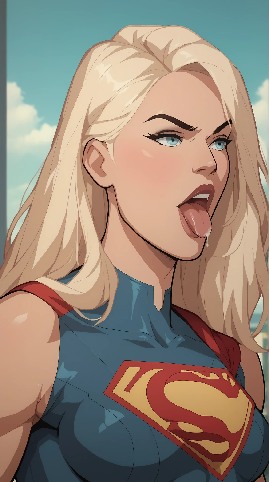 (masterpiece:1.3), (8K, Realistic, RAW Photos, Highest quality: 1.4), absurdes, charm, Ultra-high resolution, Ultra-realistic, Very detailed, Golden Ratio, (Realistic), (Best Shadow), Low contrast, (complex:1.4), Side lighting, 8K, Beautiful Face, (Realistic Face), Beautiful hairstyle, Realistic eyes, Beautiful details, (Realistic Skin), Beautiful Skin, (One Girl), ((Helen Slater)), ((Supergirl)), (Accurate hand and finger depiction), Supergirl Female, ((Red Cape)), (bionde, Long Hair:1.2), ((close your eyes, look up)), ((Open your mouth)), (Flushing) , (Sweat), Browsing Caution ((fellatio:1.2)), (deepthroat:1.2), (Blowjob Face), ((Dripping saliva:1.0)), BREAK (2boys, 2penis:1.2), real penis, ((Thick penis:1.1)), ((Bust Shot)), ((Front view))