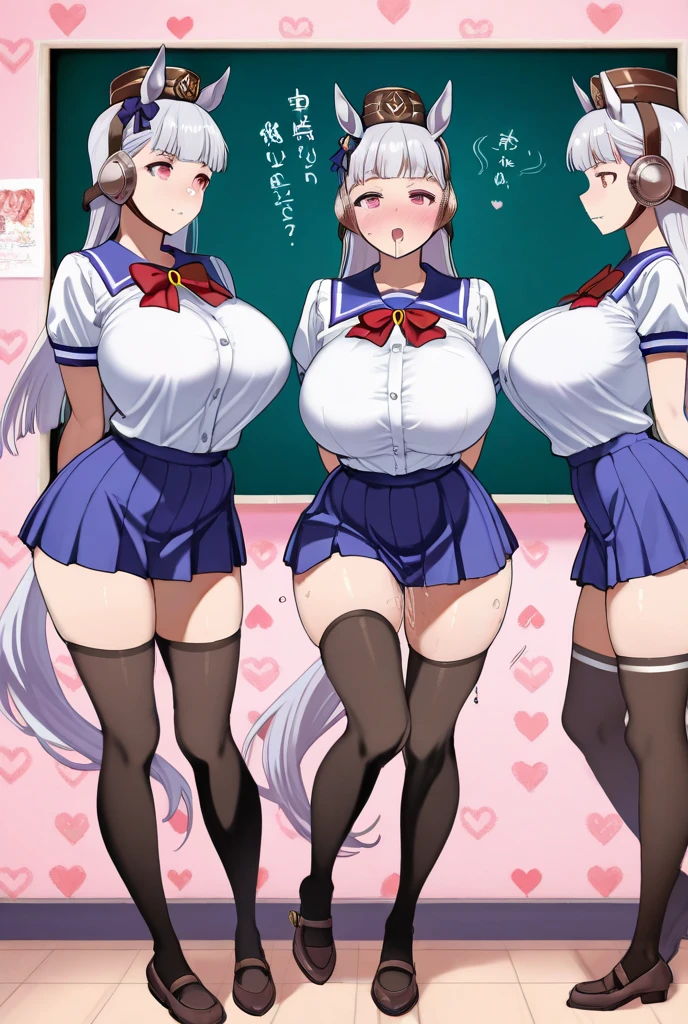 score_9,score_8_up,score_7_up, source_anime, cel shading, young girls duo, ((full body)), ((futanari Japanese highschool girls)), ((Japanese highschool girls uniform)), black skirt, long black hair with blunt bang, blonde hair, expressive, dynamic, thick full lips, sexy, blush, tears, open mouth, huge breasts, sagging breasts, wide hips, thick thighs, detailed background, classroom, (((NSFW))), ((fetish)), gigantic penis sudden growth spurt, futa quiver, (((looking down at her own futa horrified in disbelief))), bulge pop out, (standing close to each other)