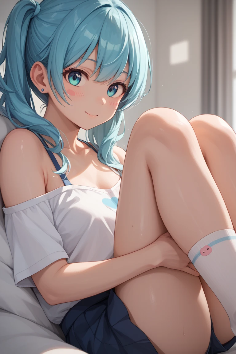 16k works,Highest quality,18-year-old,No background.White background only,whole body、sexy, One person, Beautiful Face,, Symmetrical eyes, Perfect body, Good balance、 Perfect body、Split, Long Hair, White sleeveless tank top,Blue Denim Shorts、sit
