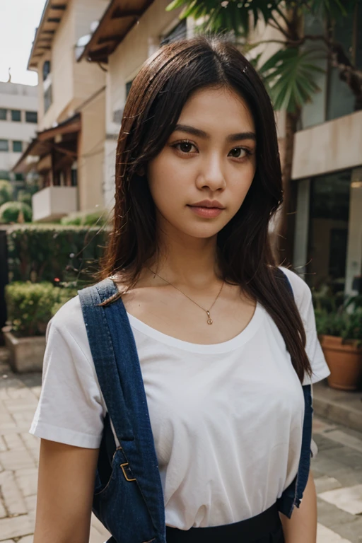 Girl White Skin with T-shirt Black Hair