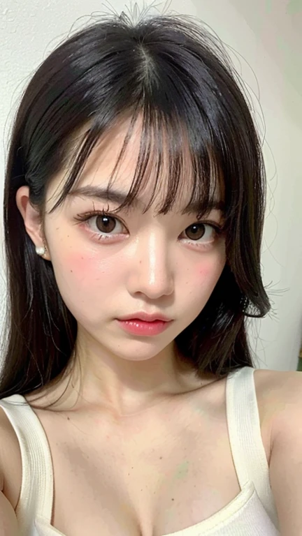 Korean girl with fringe pink tulip neck tattoo
