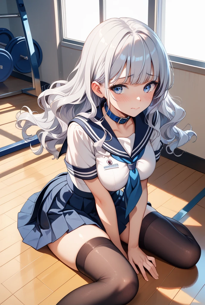White Seraphim,Sailor suit, White Theme,, Sailor suit, View your viewers, Disheveled long hair, Beautiful attention to detail,Hair shines,Elevation,Blue sailor collar, Firm breasts,A light smile,Cowboy Shot
