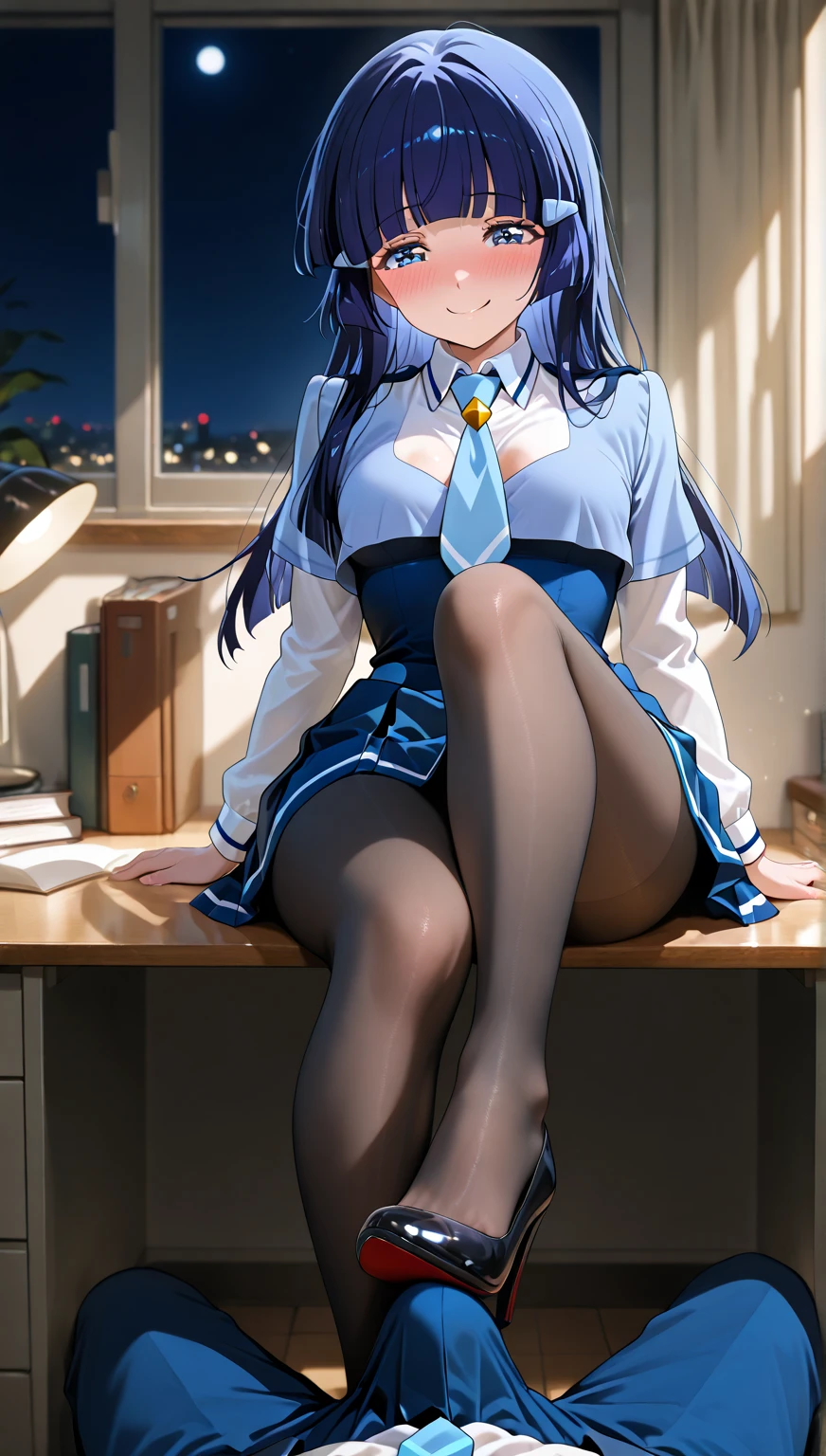 Crossed legs,Office,Pantyhose, rays of light, elegance face