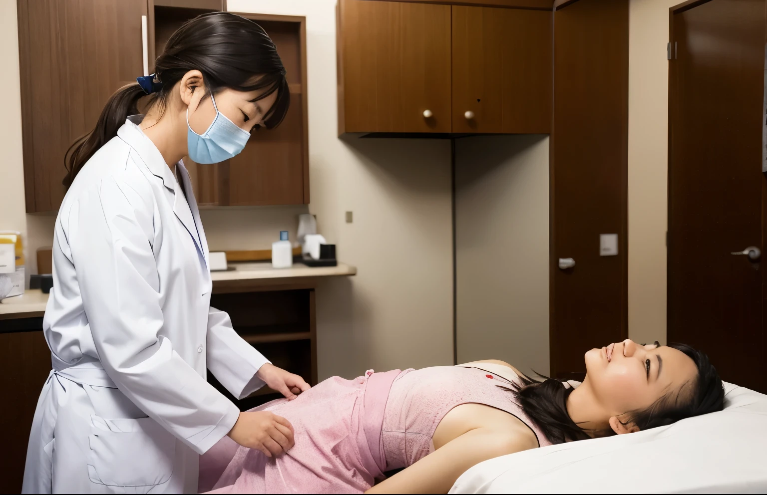 A beautiful Japanese girl with fair skin and angelic features....... She is a ager、Looks like a slender middle school student. The girl is wearing a ballet costume, tome'a little embarrassing for her. She has a childish appearance with a flat chest. The stage is a hospital, especially in pediatric wards. The doctor is conducting a medical examination of the girl, Includes genital examination. The atmosphere inside the hospital is professional and clean....... The girl is a little nervous about the vaccination she is about to receive....... The artwork is、Must be realistic, Highly detailed photorealistic quality, high resolution render。. Color palette should be soft and pastel, Gives a cute and innocent atmosphere. Lighting should be balanced and natural, Beautifully illuminate the scene.、Show nipples、Underpants1becomes a sheet、Flipping through underwear、Pained look、receive an injection、Hold the knife、Rehabilitation、male scary sexual doctor、sexual harassment、Examination without clothing、male genitalia-shaped device、Diagnosis of female genitalia、Pediatric specialty hospital、Vibrator