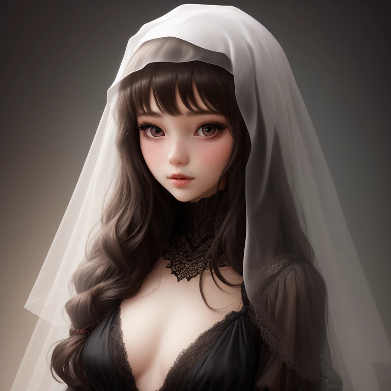 Masterpiece,Highly Detailed,widow,dark veil, beautiful face,best light,best shadow,blue eyes,dark theme, white skin, dark hair,black garter belt,cemetery background, sexy --auto