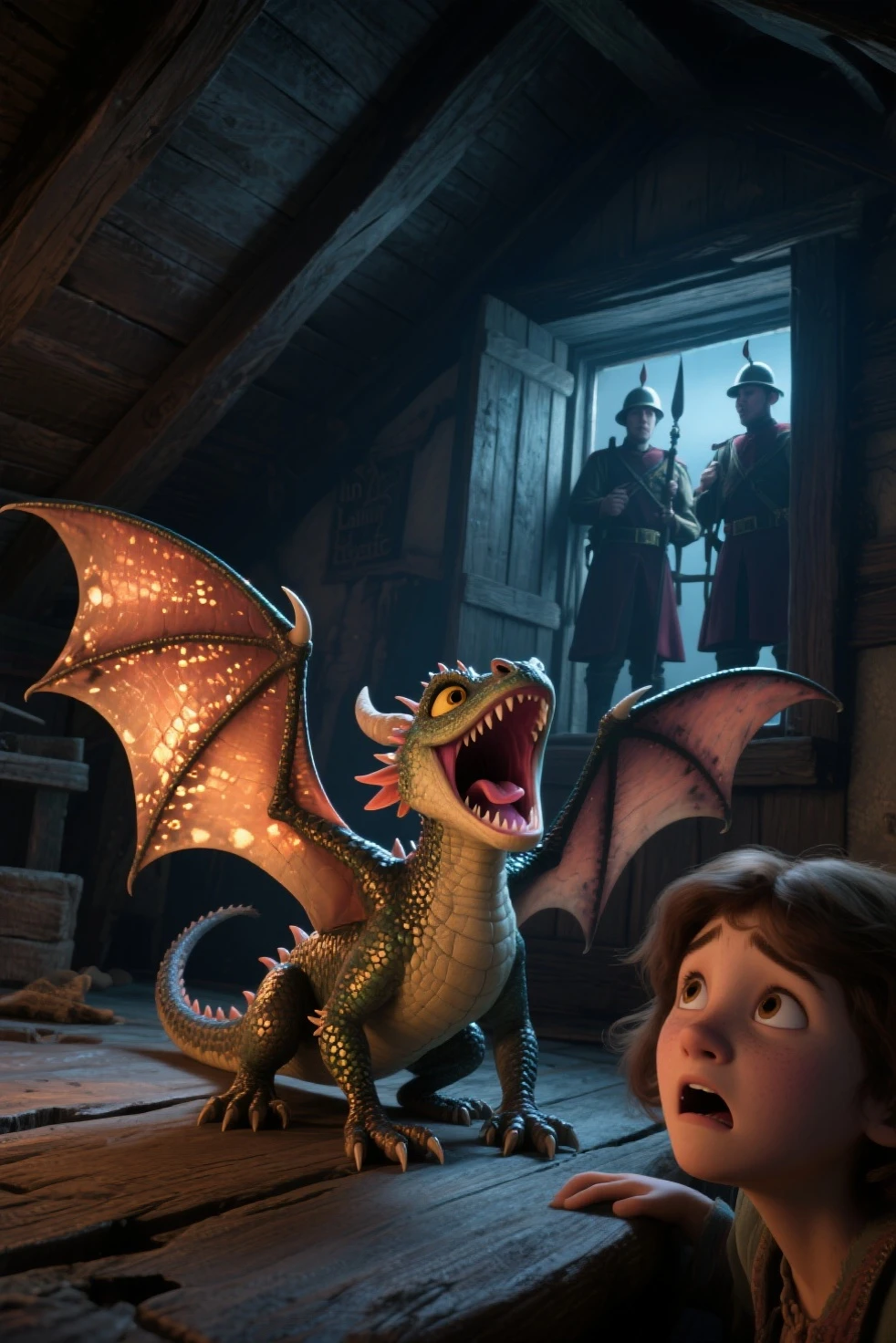 Create a sticker with white borders of a scene from the Harry Potter movie where 2 characters and a dragon appear, younger boy and older girl. in high resolution with blurred background, cinema image and hyper-realism with an emphasis on the eyes on the dragon