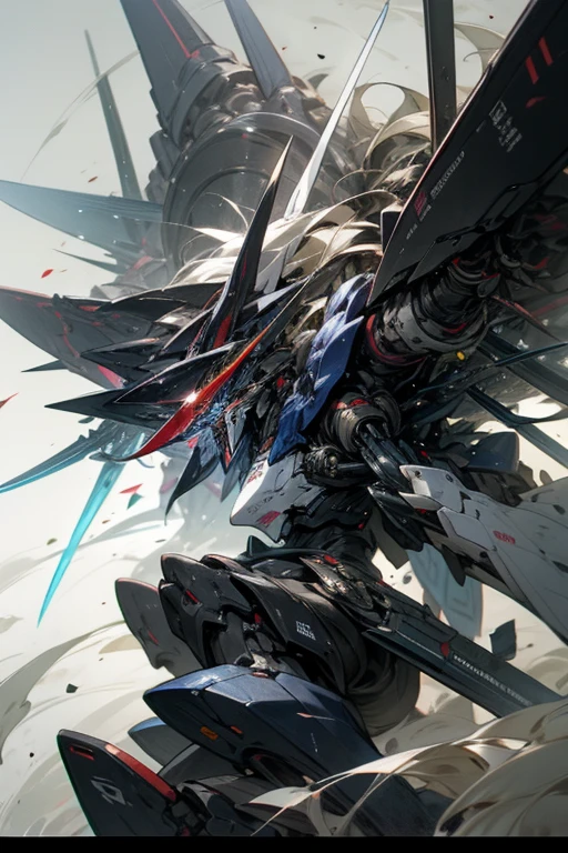 black mecha, mecha wing backpack, wielding dual katanas, chbibi style, 4k