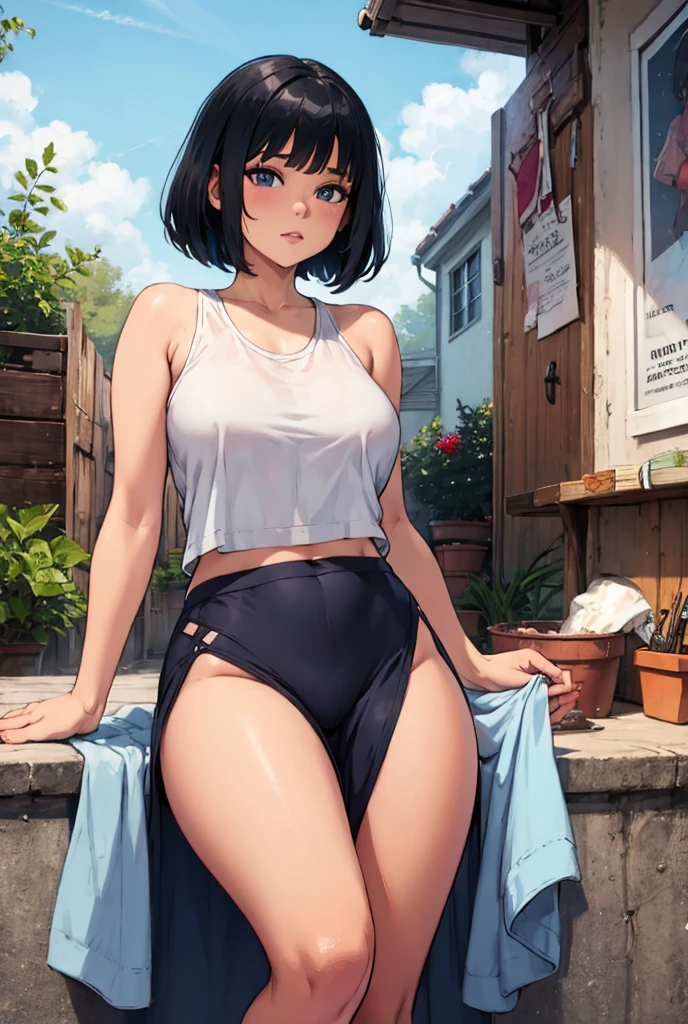 (a)girl with a black-headed appearance, wearing sexy(black) underwear, black high heels, and black stockings, sitting on a traditional Japanese classic room [black-headed:1.1, blue dashes]. The view outside the window is of a misty mountain, surrounded by misty sakura trees [view from a misty mountain, view from a (misty) sakura trees]. The image should have the best quality, be ultra-detailed, and realistic [best quality, 4k, 8k, highres, masterpiece:1.2, ultra-detailed, (realistic, photorealistic, photo-realistic:1.37)]. The artwork should have a portrait-style artistry with vivid colors and professional lighting [portraits, professional, vivid colors, studio lighting]. The overall color tone should be black and the lighting should create a mysterious atmosphere [black color tone, mysterious lighting].