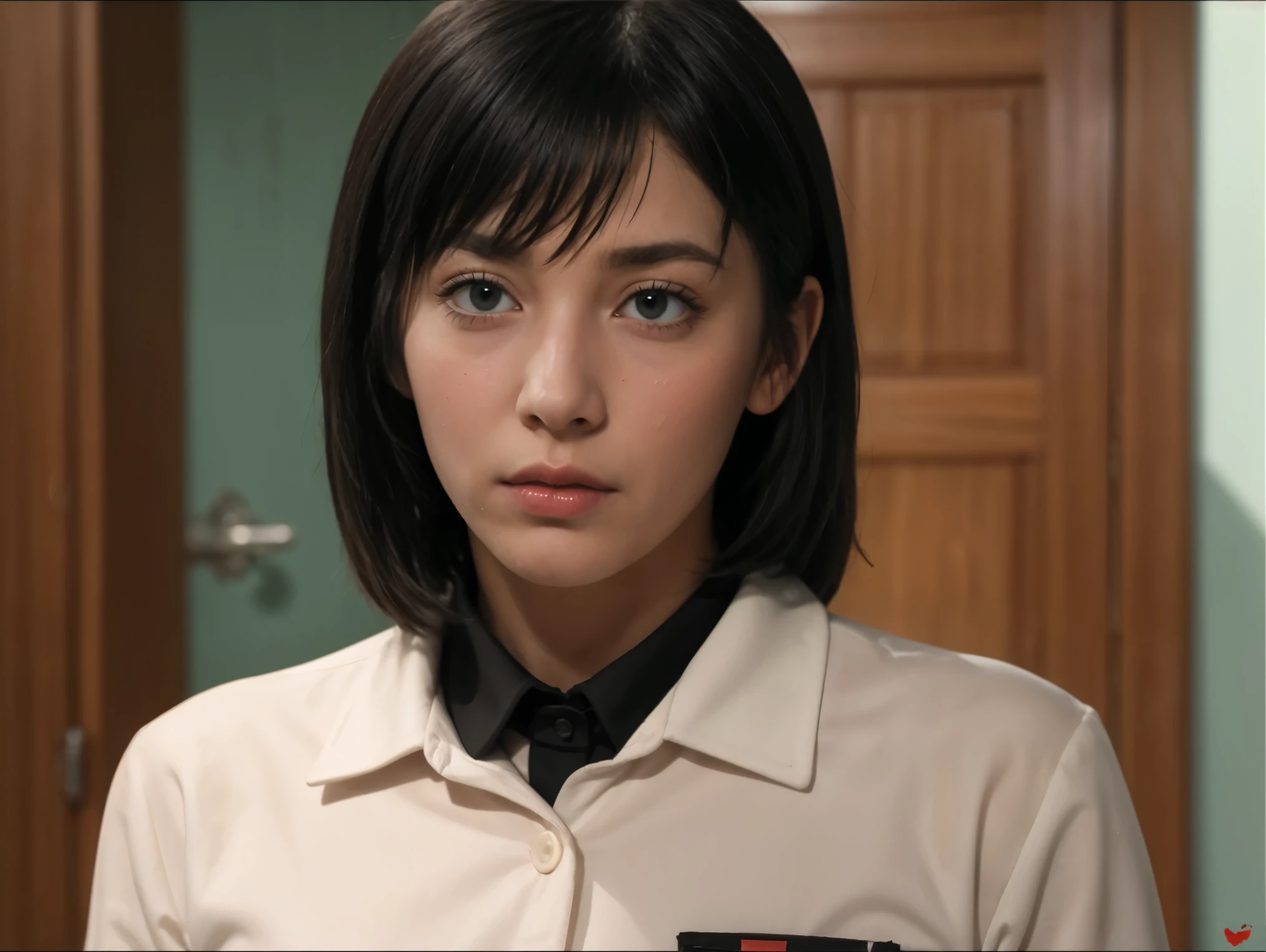 (masterpiece), best quality, expressive eyes, perfect face, himeno, NCIS chainsawman, Aqua eyes, short black hair, Greek Greece woman, nosebleed, (NCIS), wound, investigation background, thighs, depression face begging, slim, sweat, HD, CIA, white bra, high libido, open uniform, standing, pussy visible, shirt tucked in, agent, tall, blood from mouth, blood sperm through shirt uniform, CIA formal uniform, sadness, drool, swept bangs, makeup running, blood on clothes, ((CIA agent)), DNA samples, crest, coat of arms, sneakers, (blood splatter), crying, tears, cry sad face, blood, leather pantyhose, tired after work, speech bubble, (Drama), TV series, hetero, talking with a man stan smith