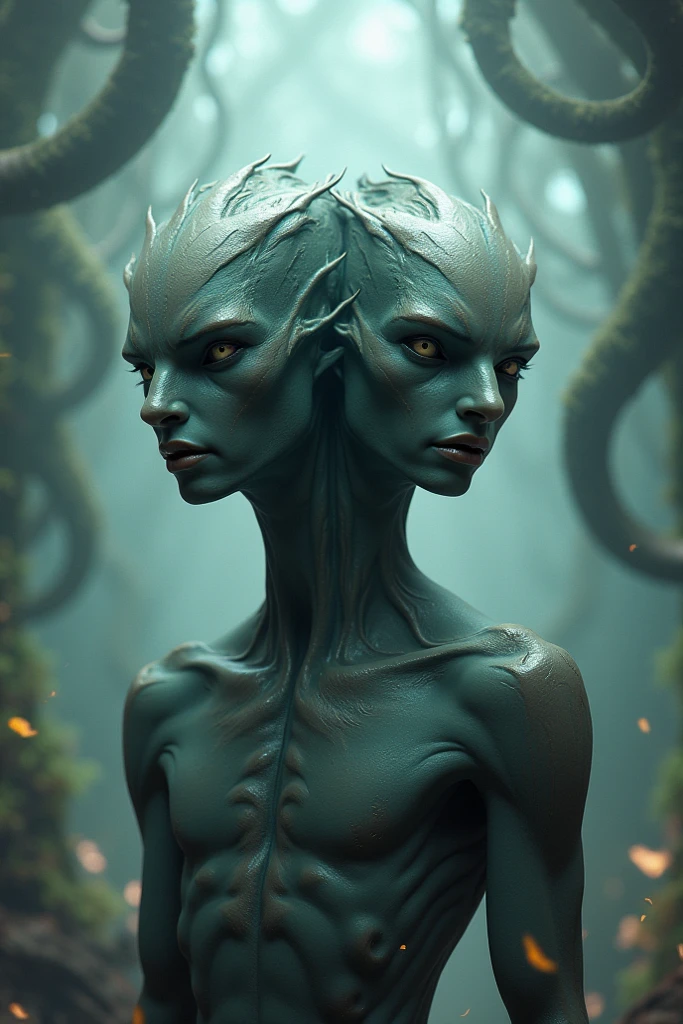 Male aliens with smooth blue-green skin, red eyes, lipless mouths, and long, thin, noseless faces with green blood. Full body, masterpiece, Full body, wearing trench coats.