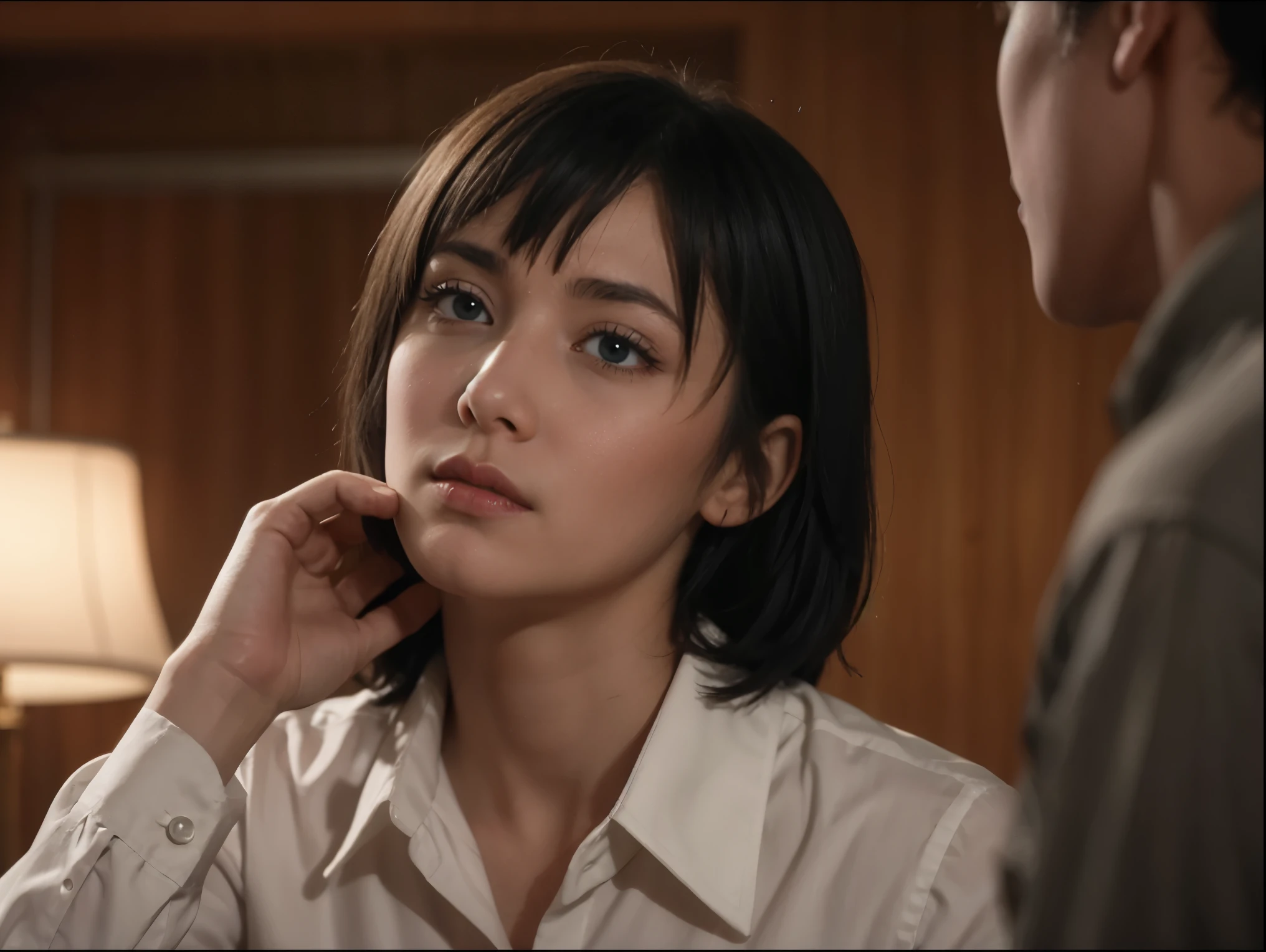 (masterpiece), best quality, expressive eyes, perfect face, himeno, NCIS chainsawman, Aqua eyes, short black hair, Greek Greece woman, nosebleed, (NCIS), wound, investigation background, thighs, depression face begging, slim, sweat, HD, CIA, white bra, high libido, open uniform, standing, pussy visible, shirt tucked in, agent, tall, blood from mouth, blood sperm through shirt uniform, CIA formal uniform, sadness, drool, swept bangs, makeup running, blood on clothes, ((CIA agent)), DNA samples, crest, coat of arms, sneakers, (blood cum splatter), crying, tears, cry sad face, blood, leather pantyhose, tired after work, speech bubble, (Drama), TV series