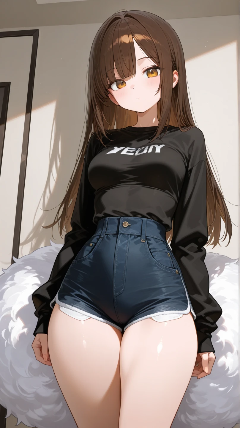 Woman body defined thick thighs cybernetic body parts, short underwear