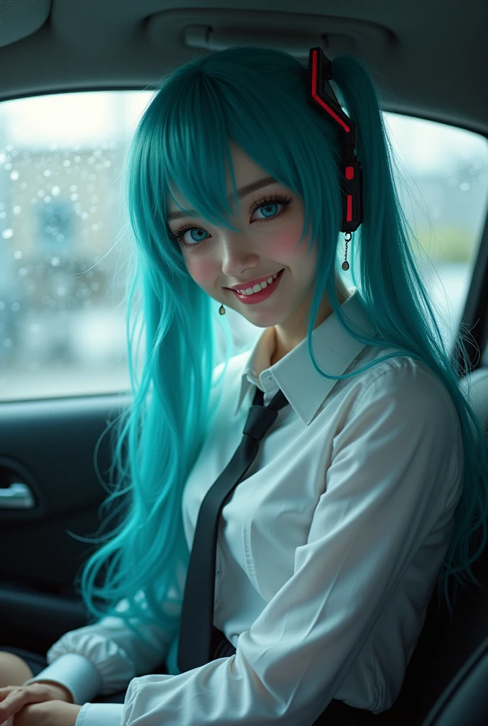Hatsune Miku、Car passenger seat、mini skirt