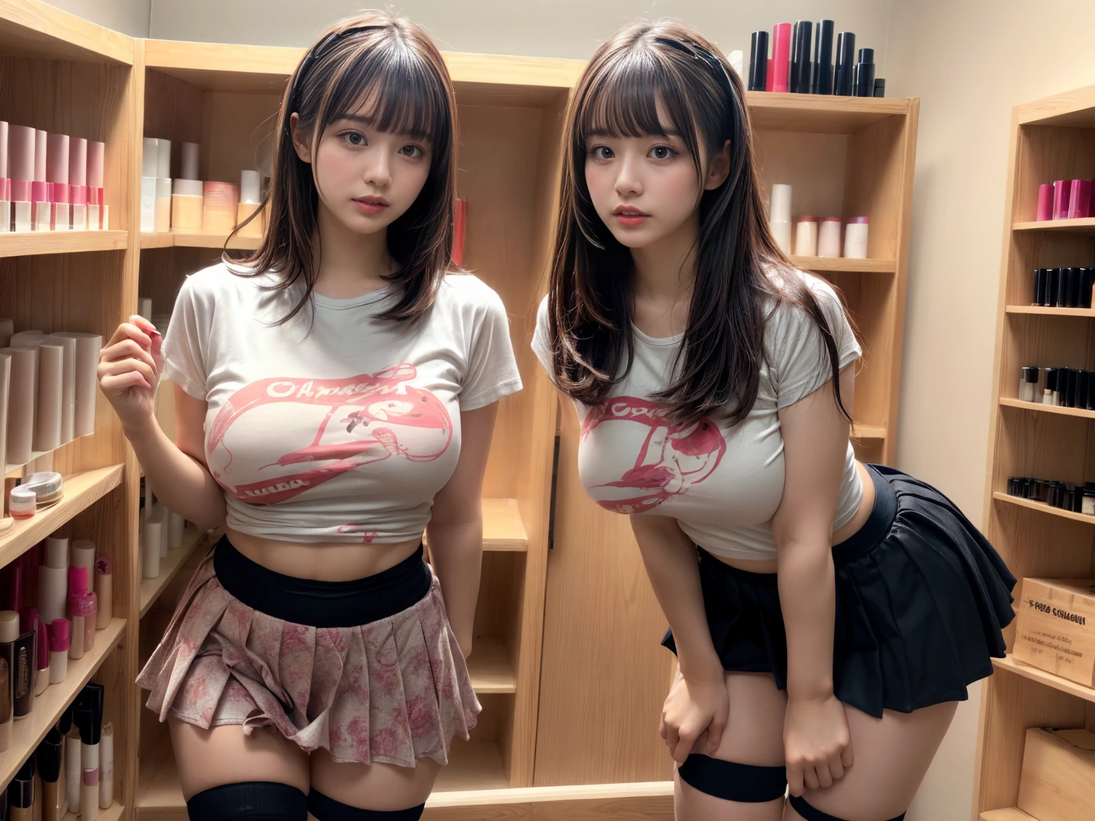 high quality, masterpiece, Very detailed, 8K, a beautiful Japanese woman:1.5, Small face, Black Hair, blunt bangs, Breast Augmentation Surgery, From above, Neatly organized high school student clothes