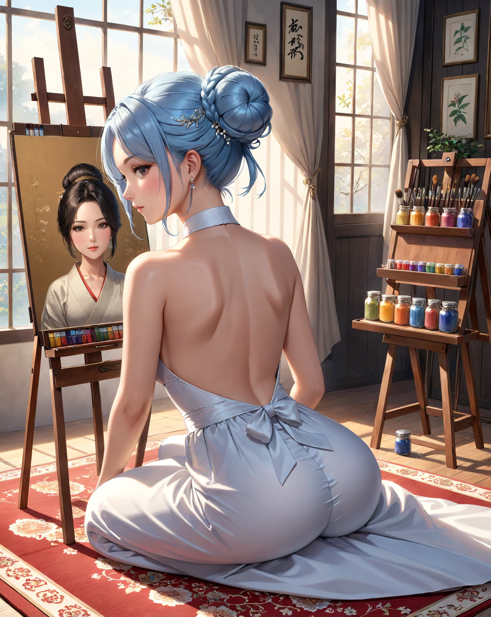 A painting of 2 women from their backs, half body, Beautiful 4K UHD art, digital art, Art by Alessandro Pautasso, Detailed watercolor art, Expressive beautiful painting, colorful watercolor painting, Lois Rossdraw, 4k, best resolution, melhor qualidade