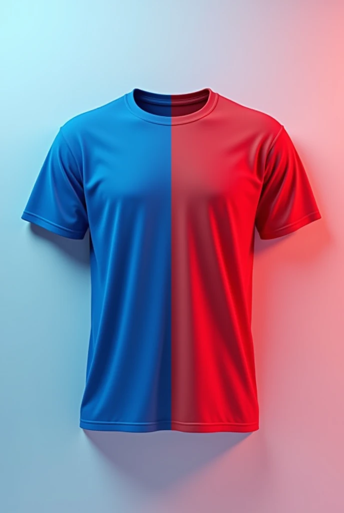 A red and blue t-shirt, with the division in the middle. front and back