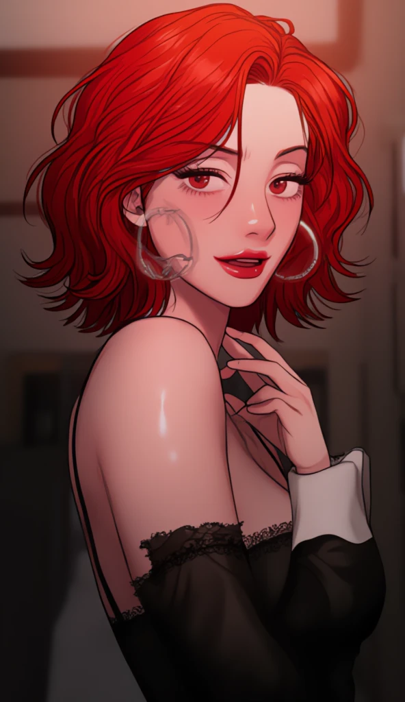 coupling, red hair, black hair, multicolored hairs, short hair, very sexy bunny suit, embarrassed, choker