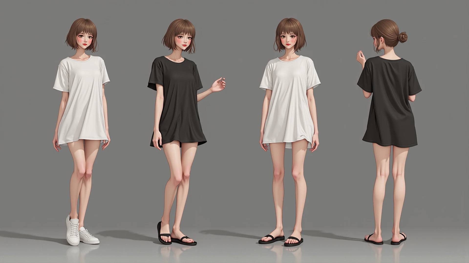 multiple views, pencil sketch, (sketch:1.25), (little girl,small breasts,), ((no shoes)), shy, best quality, graphite \\(medium\\), ske, gradient, rainbow, note, Line draft, highres, absurdres, (ultra-detailed:1.1), (illustration:1.1), (infographic:1.2), pajamas, (all clothes configuration:1.15), (solo), perfectly drawn hands, standing, cohesive background, paper, action, (character design:1.1), beltbra, corin, 1girl,