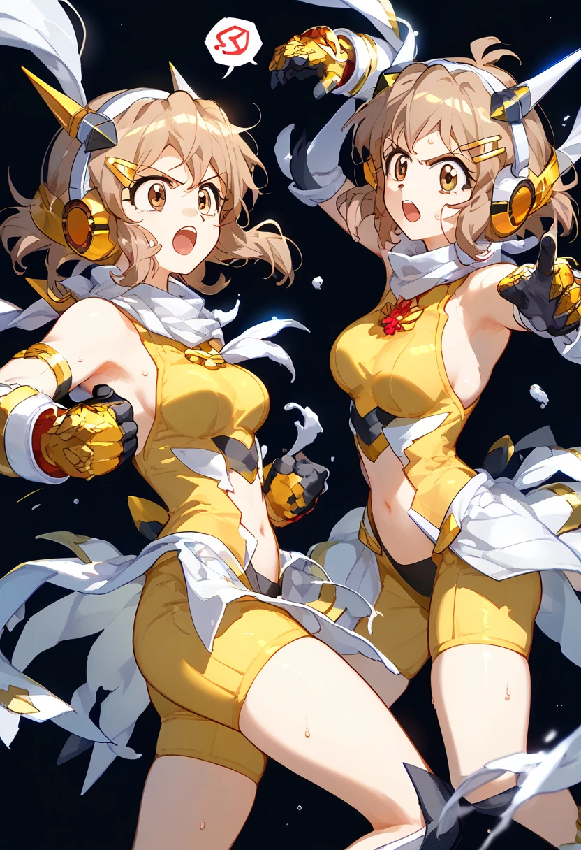 Cure Pine, Pretty Cure, (One side up), short hair, Hair Ribbon, Frills, Short sleeve, Wrist cuff, Orange Choker, Orange boots, Yellow Skirt,, corruption, Hollow Eyes, Half-closed eyes, Wicked Smile, No students, Crazy Smile, Open your mouth, One girl, Mature Woman, Married women, (Dark Magical Girl), Dark Theme, Dark person