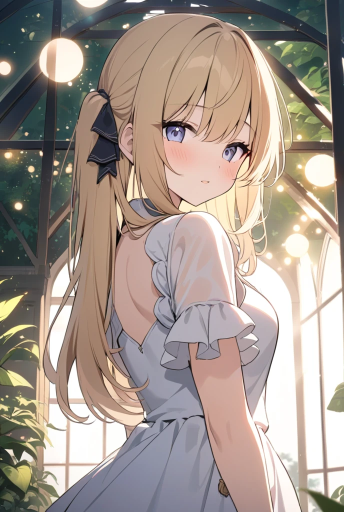 firefly、Good looking girl (blush, Perfect Face), independent , Looking at the camera, masterpiece, Anime art style, Cute Characters, Most detailed, high quality、Nico Nico Smile、There are highlights in the eyes、blonde、The whole body is visible、Lolita、Small breasts、Braided Short Hair、Flower decoration、Yellow Eyes、Show your armpits