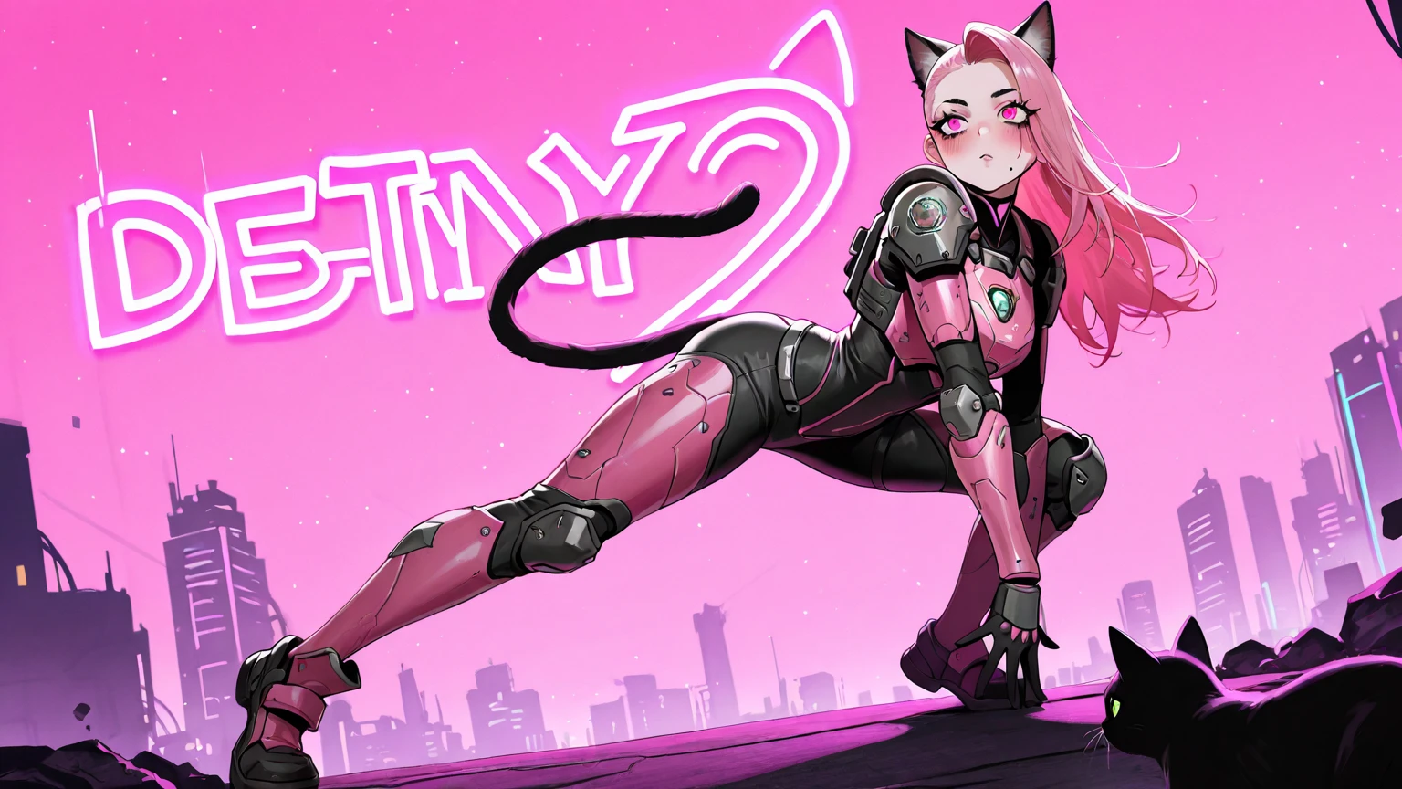 adult white male cat, red pupil, pink nose, Inside part of the pink ear, fluffy tail with pink details, White hands, arms with pink details, sexy, sexy paws, thick thigh, slanted eyes, fluffy, urban outfit