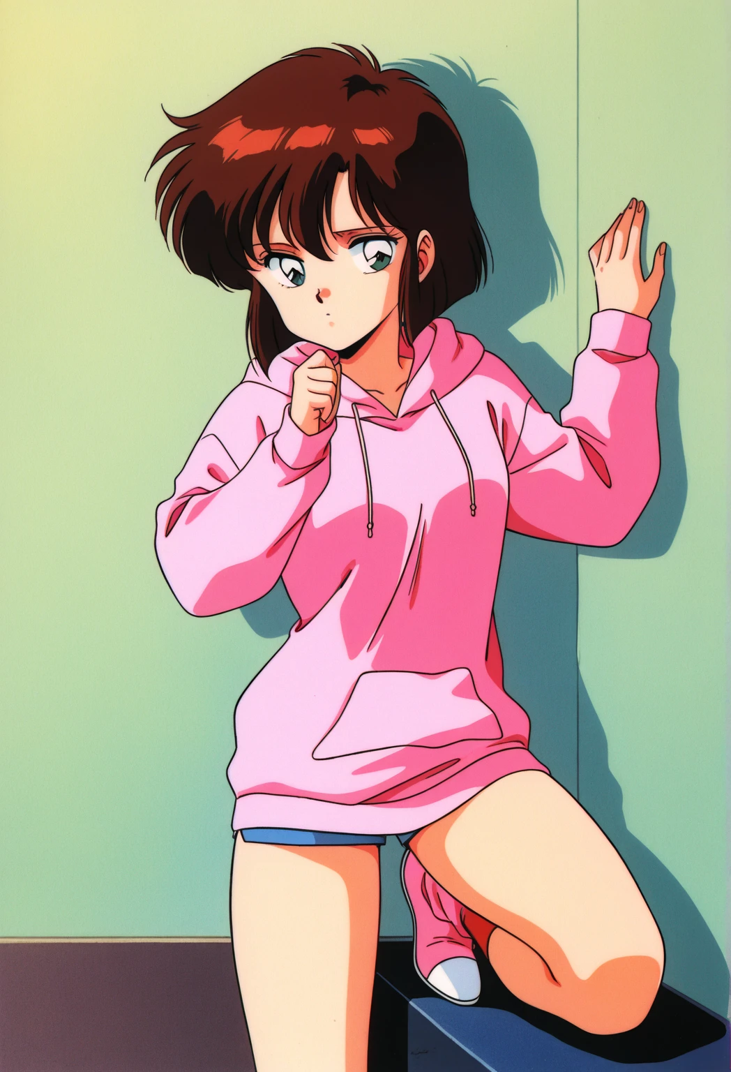 masterpiece,best quality,highres,1980s _(style_),1girl,solo,smile,animated,futoshi slim, <lora:Asakura Minami:0.7>, <lora:hoodiesLoraVersion_v10:1>,,hoodie,